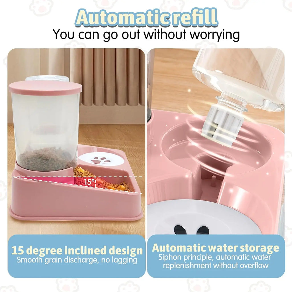Automatic Cat Feeder Water Dispenser Set, 2 In 1 Tilted Automatic Pet Food And Water Feeder Gravity Food Feeder and Waterer
Set Mangiatoia e Fontanella Automatica 2 in 1 per Gatti e Cani