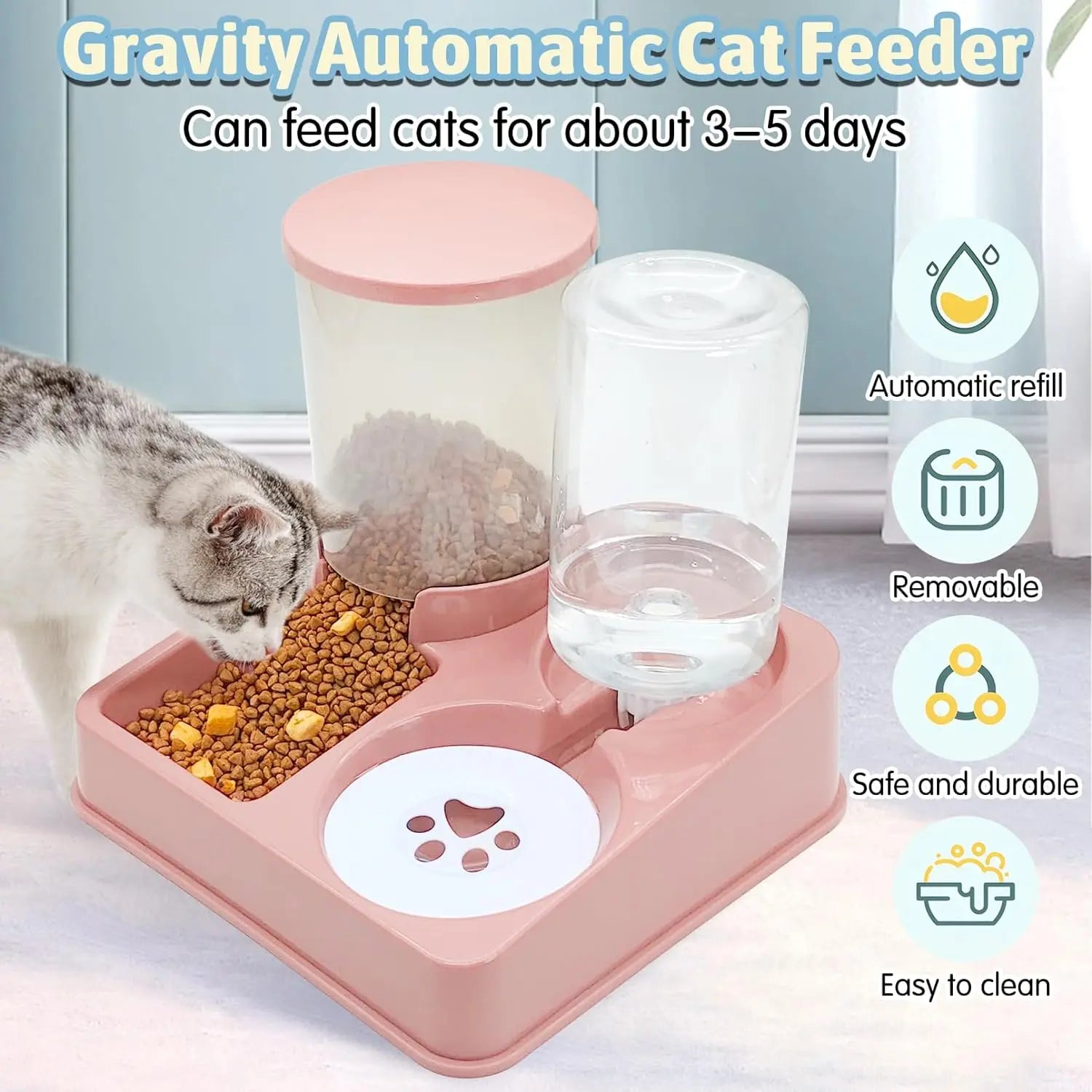 Automatic Cat Feeder Water Dispenser Set, 2 In 1 Tilted Automatic Pet Food And Water Feeder Gravity Food Feeder and Waterer
Set Mangiatoia e Fontanella Automatica 2 in 1 per Gatti e Cani
